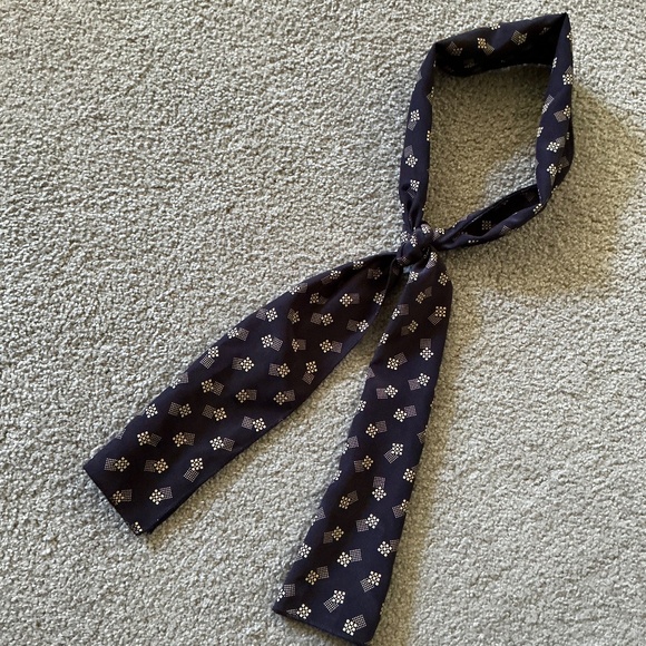 Accessories - Blue Neck Scarf With Tan Geometric Patterns Squares and Dots